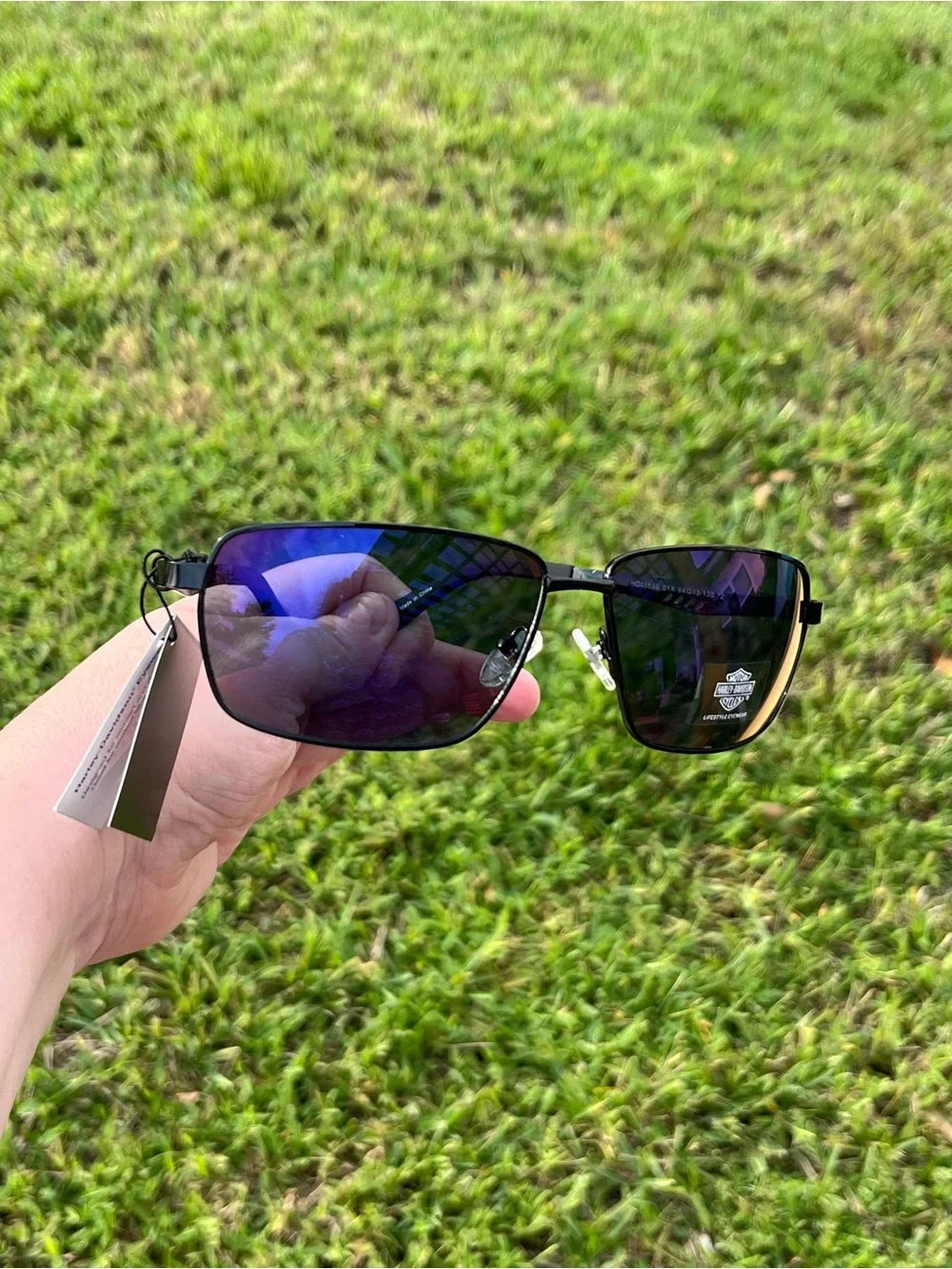 NWT Harley-Davidson Black Frame Sunglasses with Blue-Purple Reflective Lenses